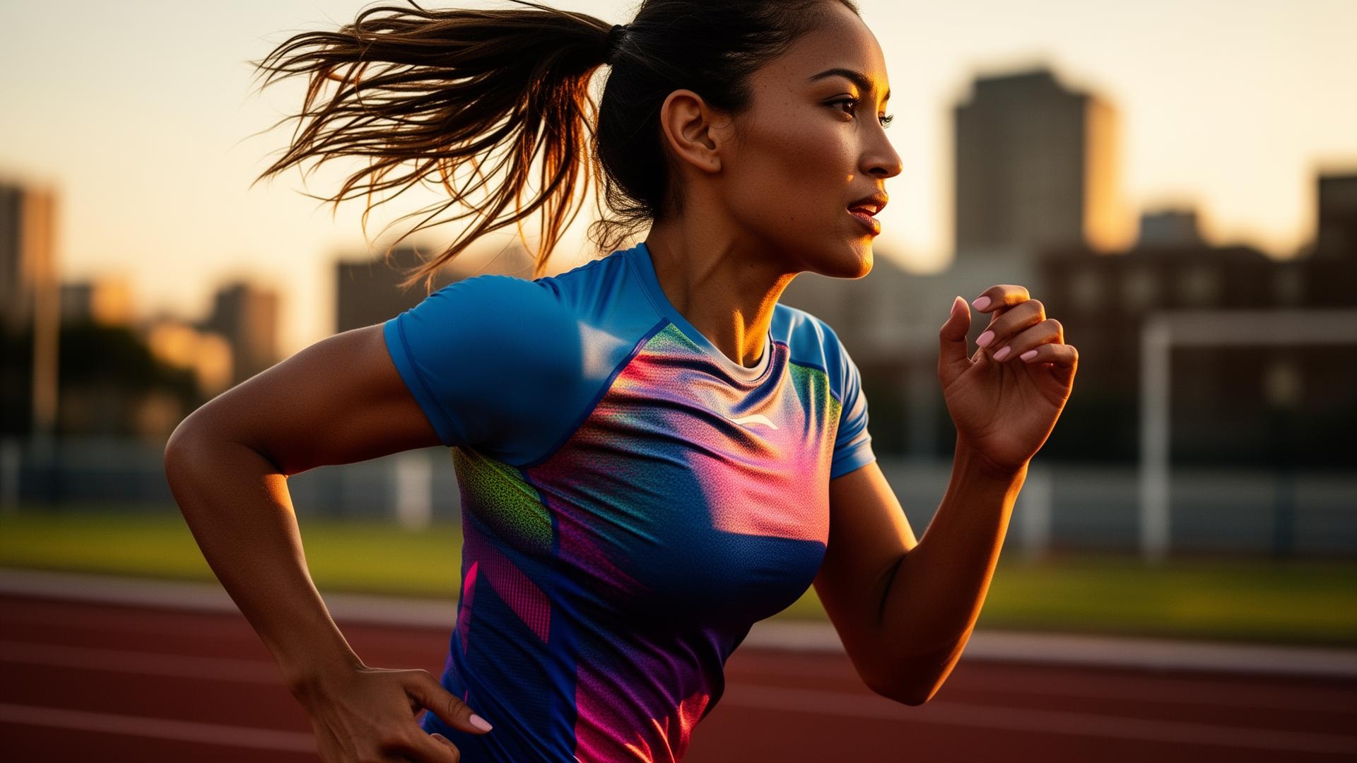 Atleta corriendo con camiseta técnica sublimada